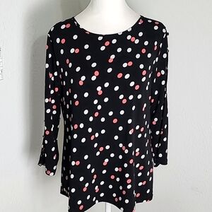 Investments Black, White & Pink Polka-dot Pullover Top,  Size Medium